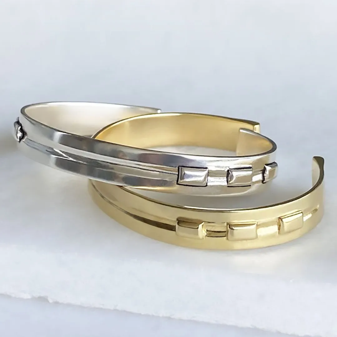 Derby Day - Stylized Horseshoe and Sterling Silver on Brass Cuff Bracelet
