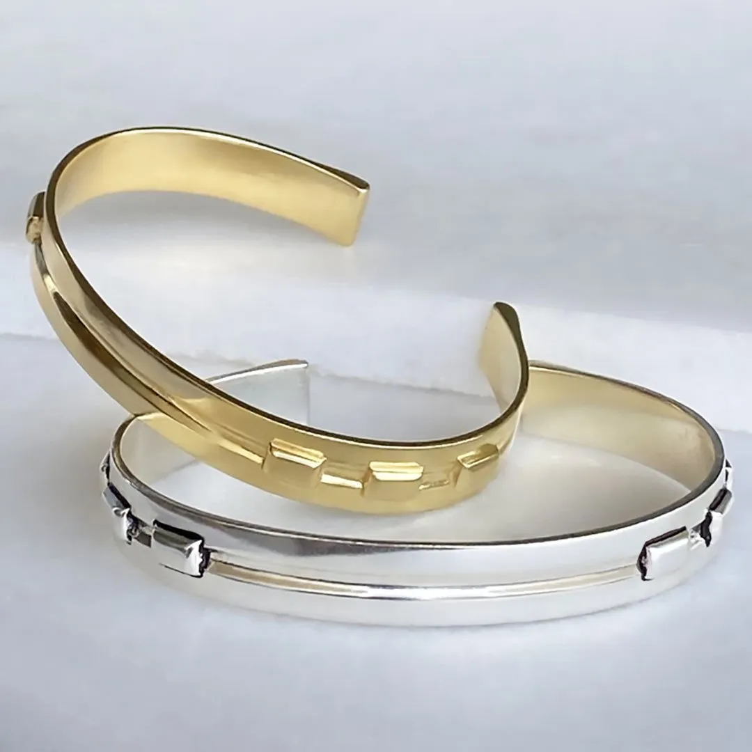 Derby Day - Stylized Horseshoe and Sterling Silver on Brass Cuff Bracelet
