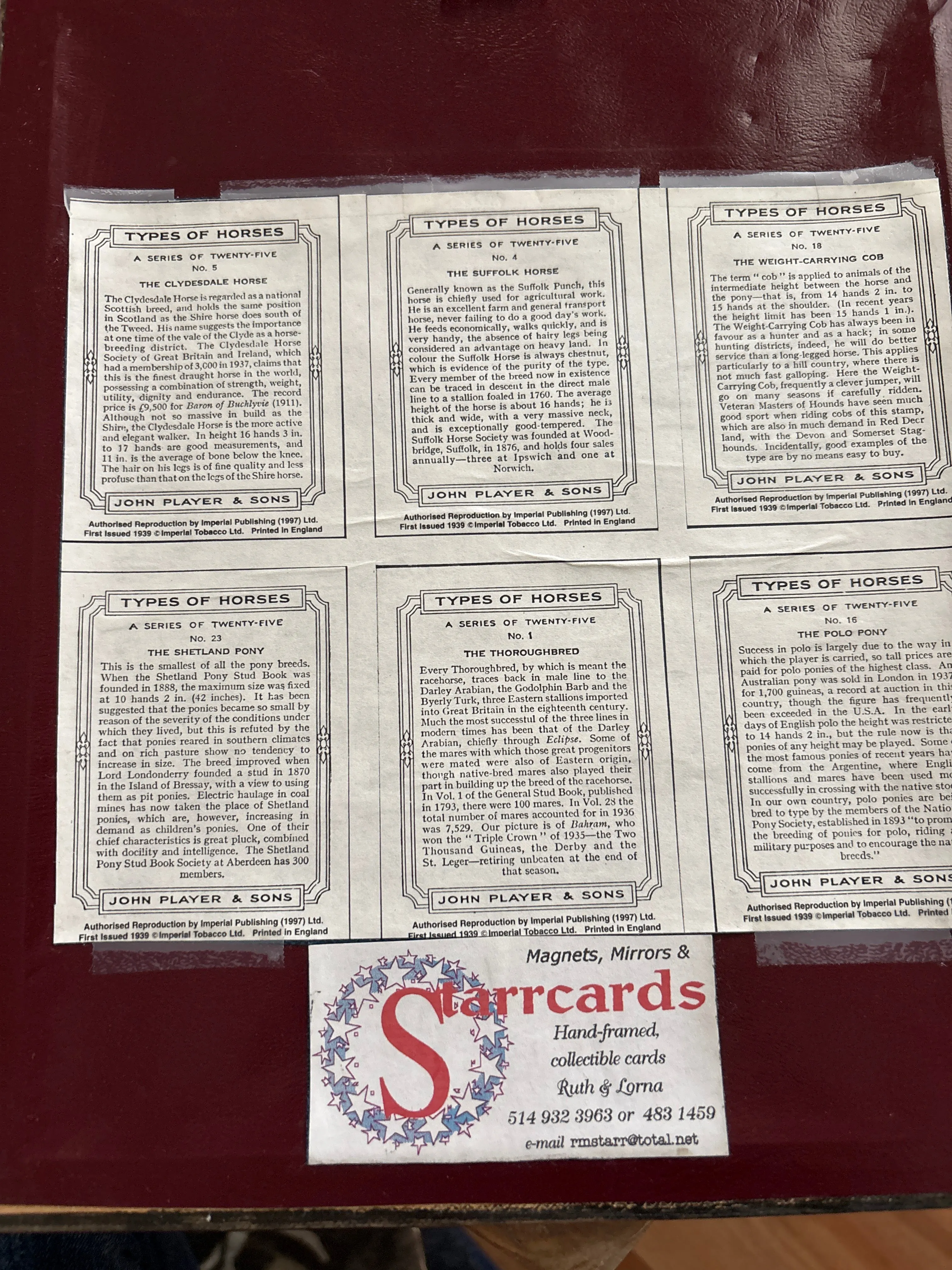 Derby Entrants 1939 Cigarette Cards by Ogdens Set of 6  Framed