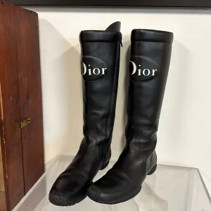 Dior Black Leather Logo Moto Boots