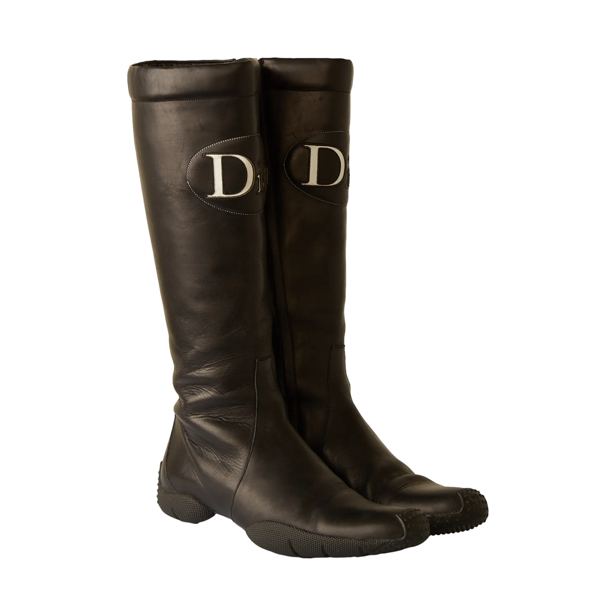Dior Black Leather Logo Moto Boots
