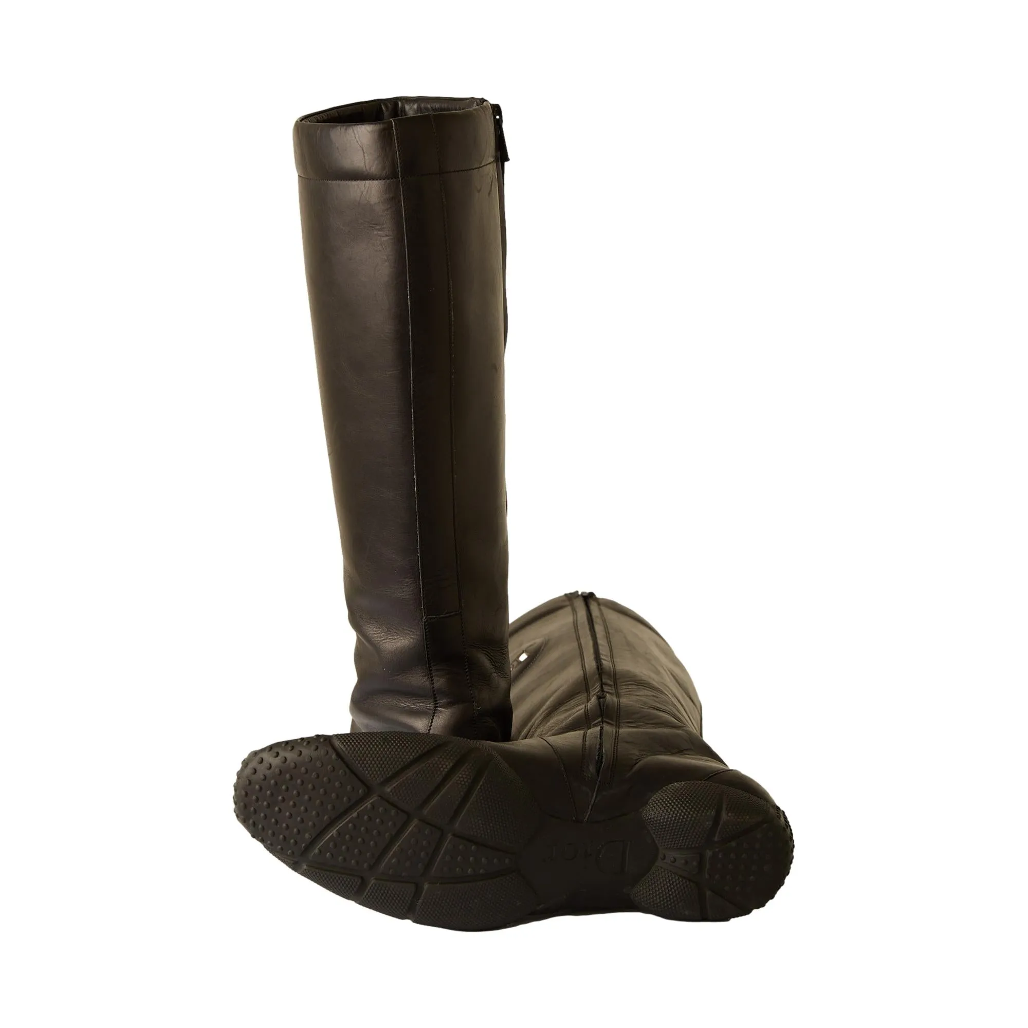 Dior Black Leather Logo Moto Boots