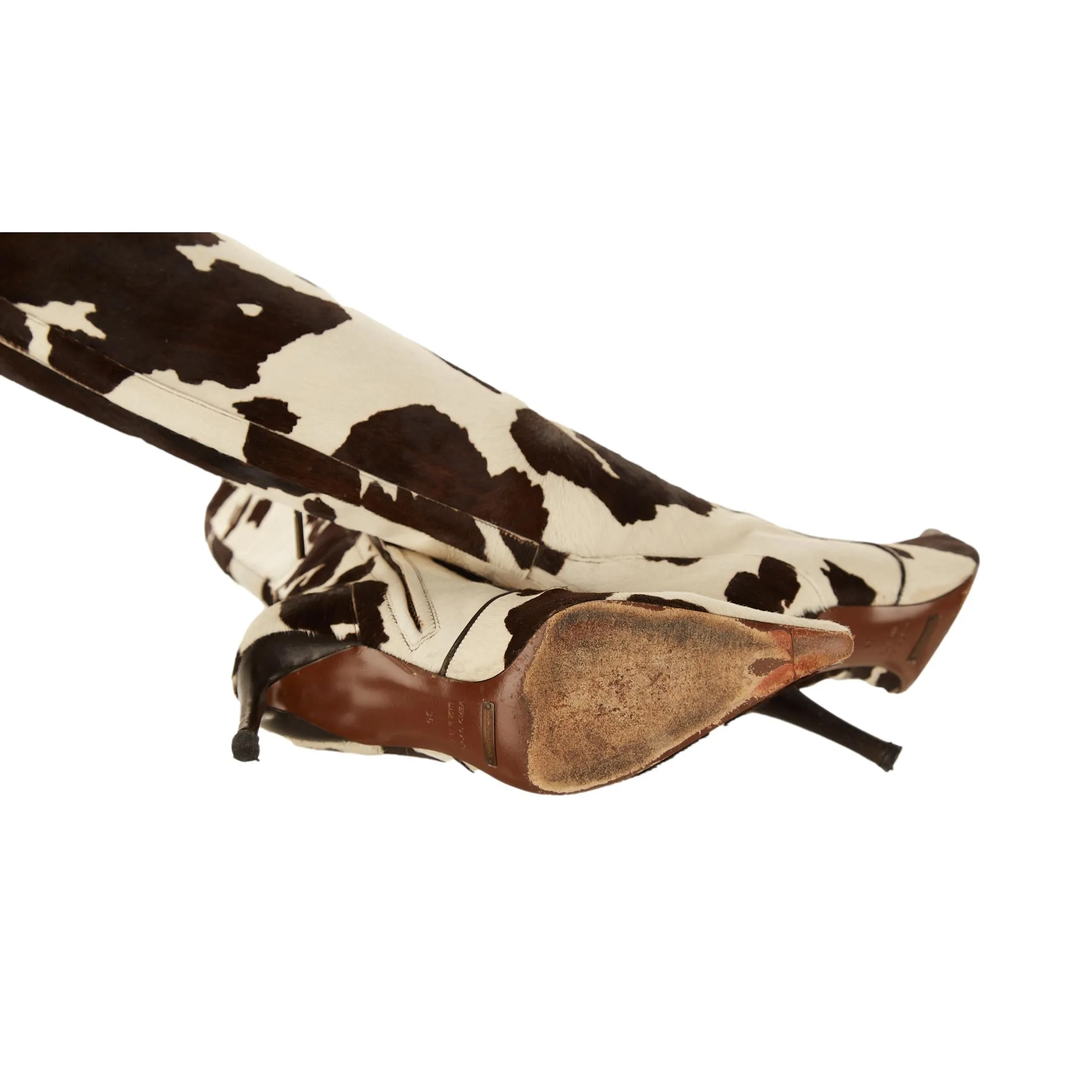 Dolce & Gabbana White Cow Print Boots