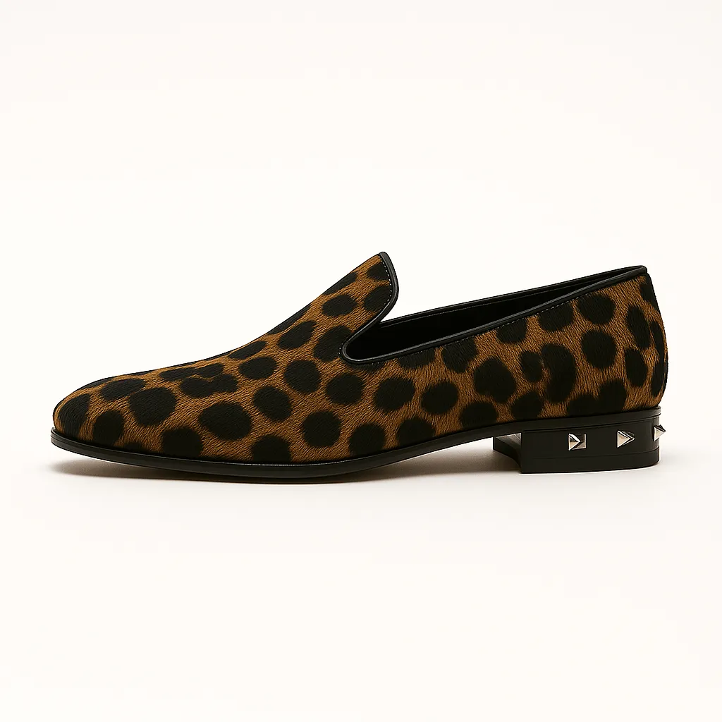 Domoir | Leopard Studded Slip-On Loafers