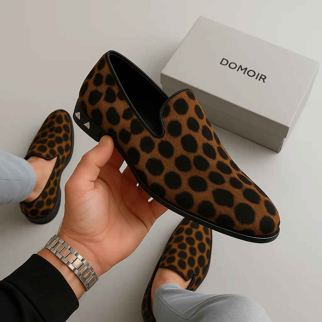 Domoir | Leopard Studded Slip-On Loafers