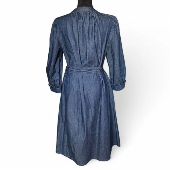 Draper James Chambray 100% Cotton Belted Shirt Dress Preppy Business Casual 8