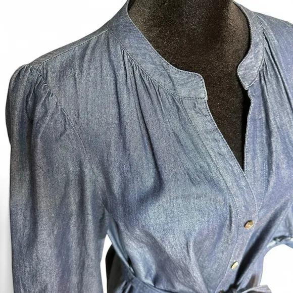Draper James Chambray 100% Cotton Belted Shirt Dress Preppy Business Casual 8