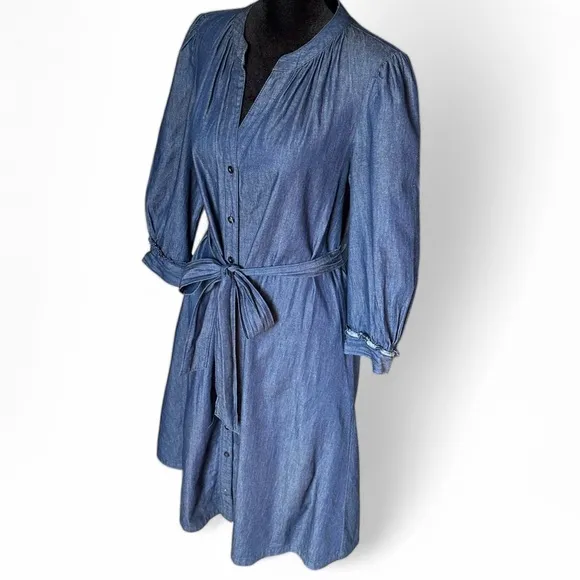 Draper James Chambray 100% Cotton Belted Shirt Dress Preppy Business Casual 8