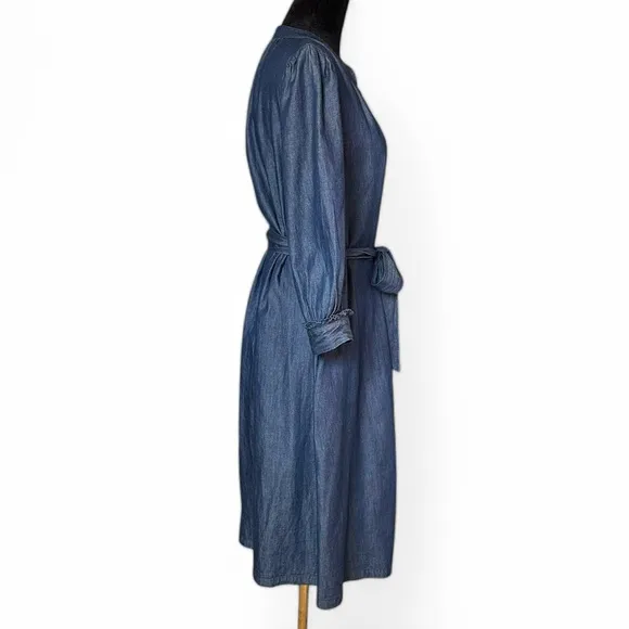 Draper James Chambray 100% Cotton Belted Shirt Dress Preppy Business Casual 8