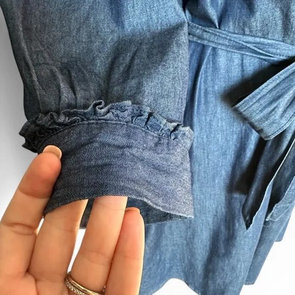 Draper James Chambray 100% Cotton Belted Shirt Dress Preppy Business Casual 8