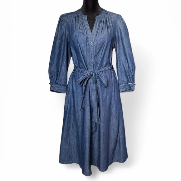 Draper James Chambray 100% Cotton Belted Shirt Dress Preppy Business Casual 8