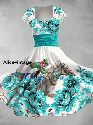 Dreby Floral Art Print Short Sleeve Vintage Dress Derby Dress