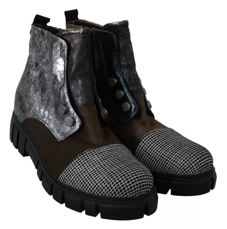 EBARRITO Multicolor Leather Suede Zipper Ankle Boots Shoes