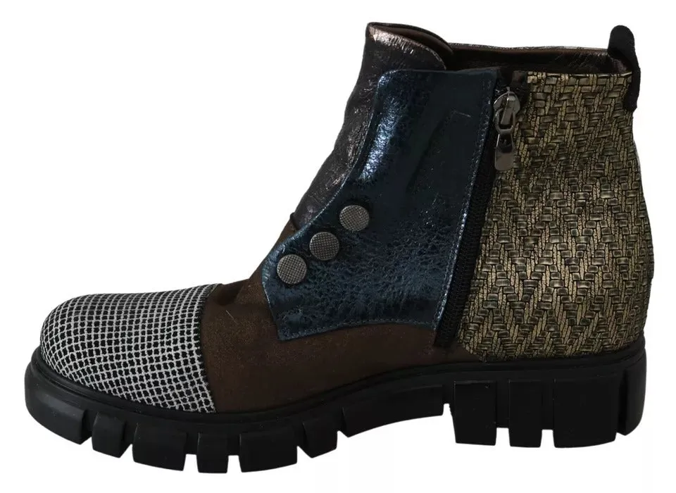 EBARRITO Multicolor Leather Suede Zipper Ankle Boots Shoes