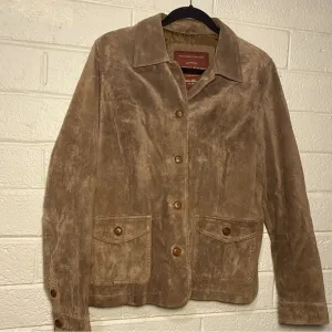 Eddie Bauer Suede Leather Washable Authentic Womens Large Brown Button Up Jacket