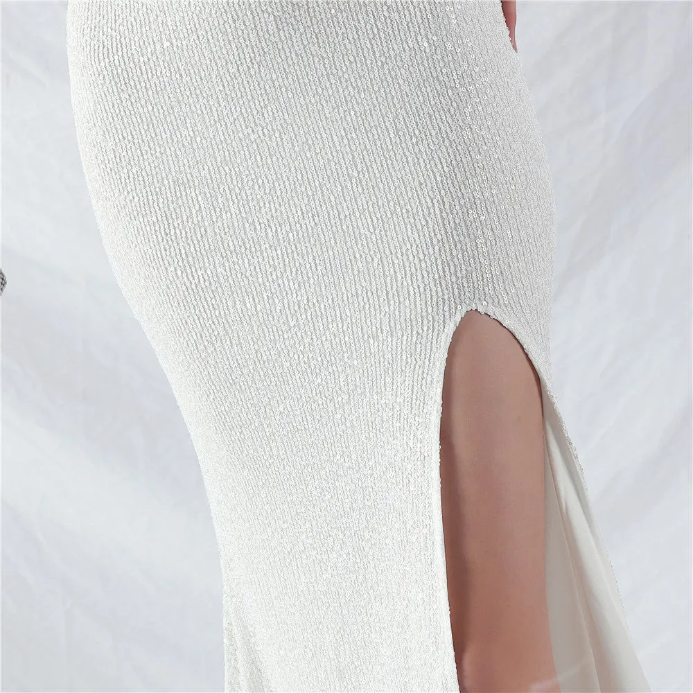 Elegant Ostrich Feather Sequin Evening Dress