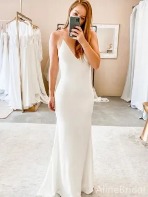 Elegant V-neck Spaghetti Strap Mermaid Long Wedding Dresses,WD3098
