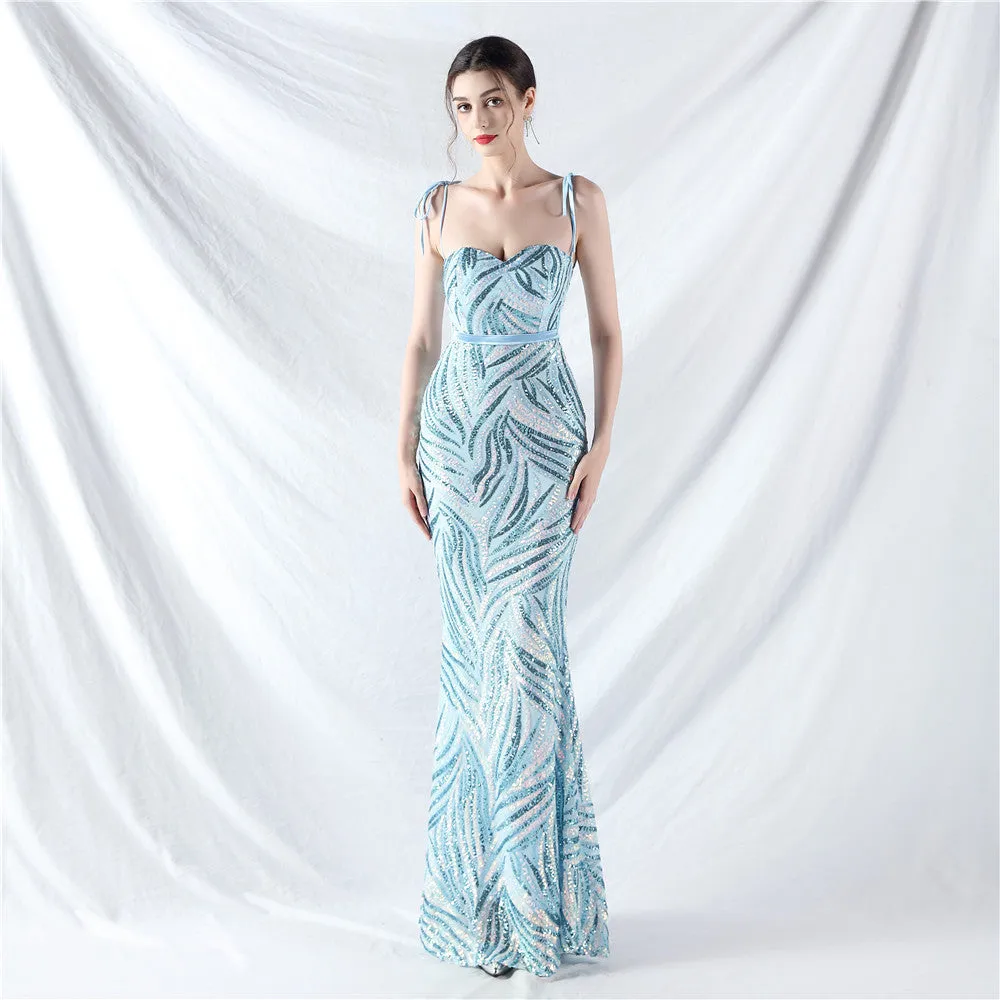 Elegant V-Neck Tube Top Sequin Evening Dress