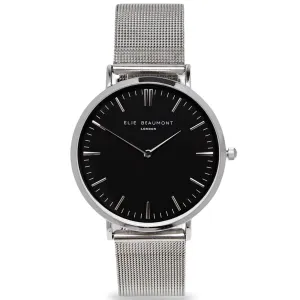 Elie Beaumont Large Dial Mesh Watch - Silver Black