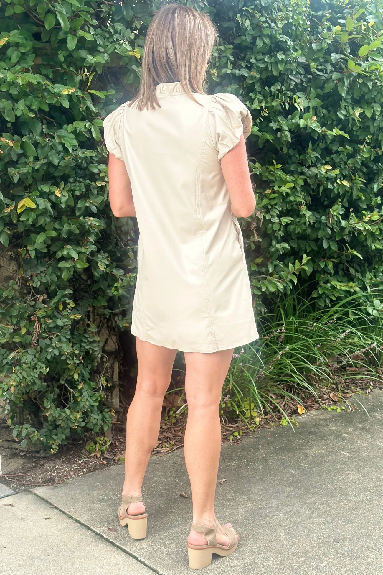 Elsie Faux Leather Ruffle V-Neck Dress