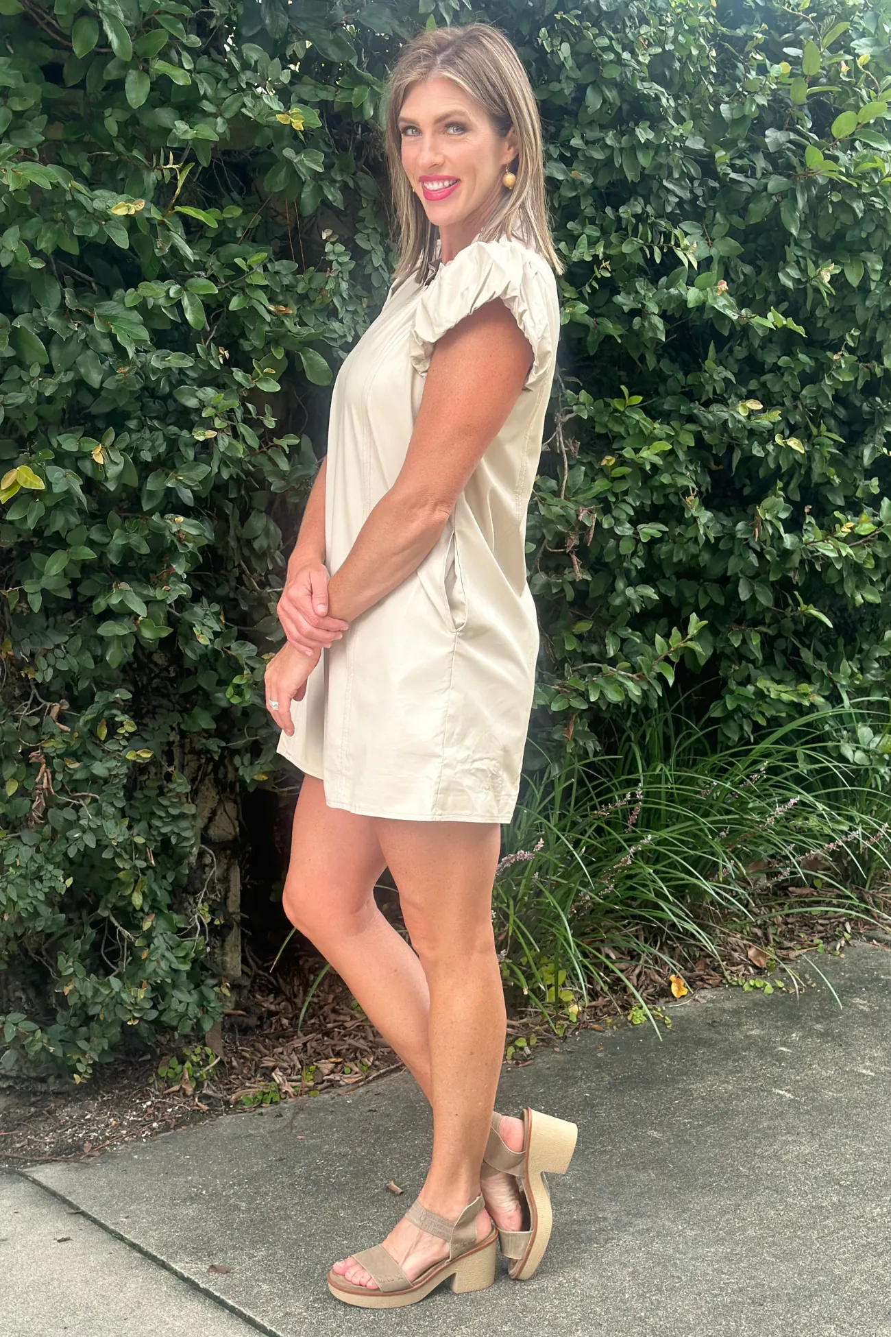 Elsie Faux Leather Ruffle V-Neck Dress