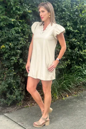 Elsie Faux Leather Ruffle V-Neck Dress