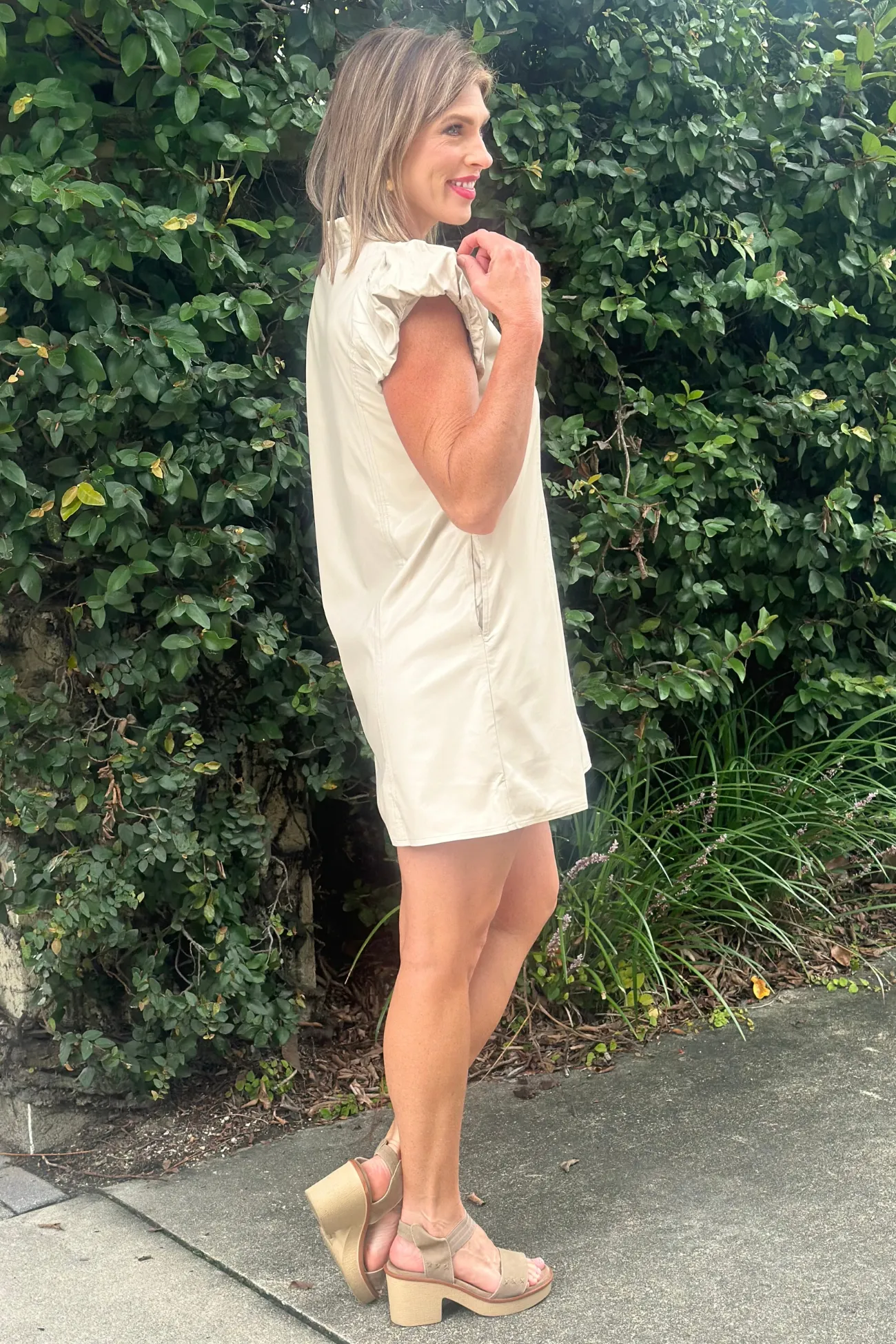 Elsie Faux Leather Ruffle V-Neck Dress