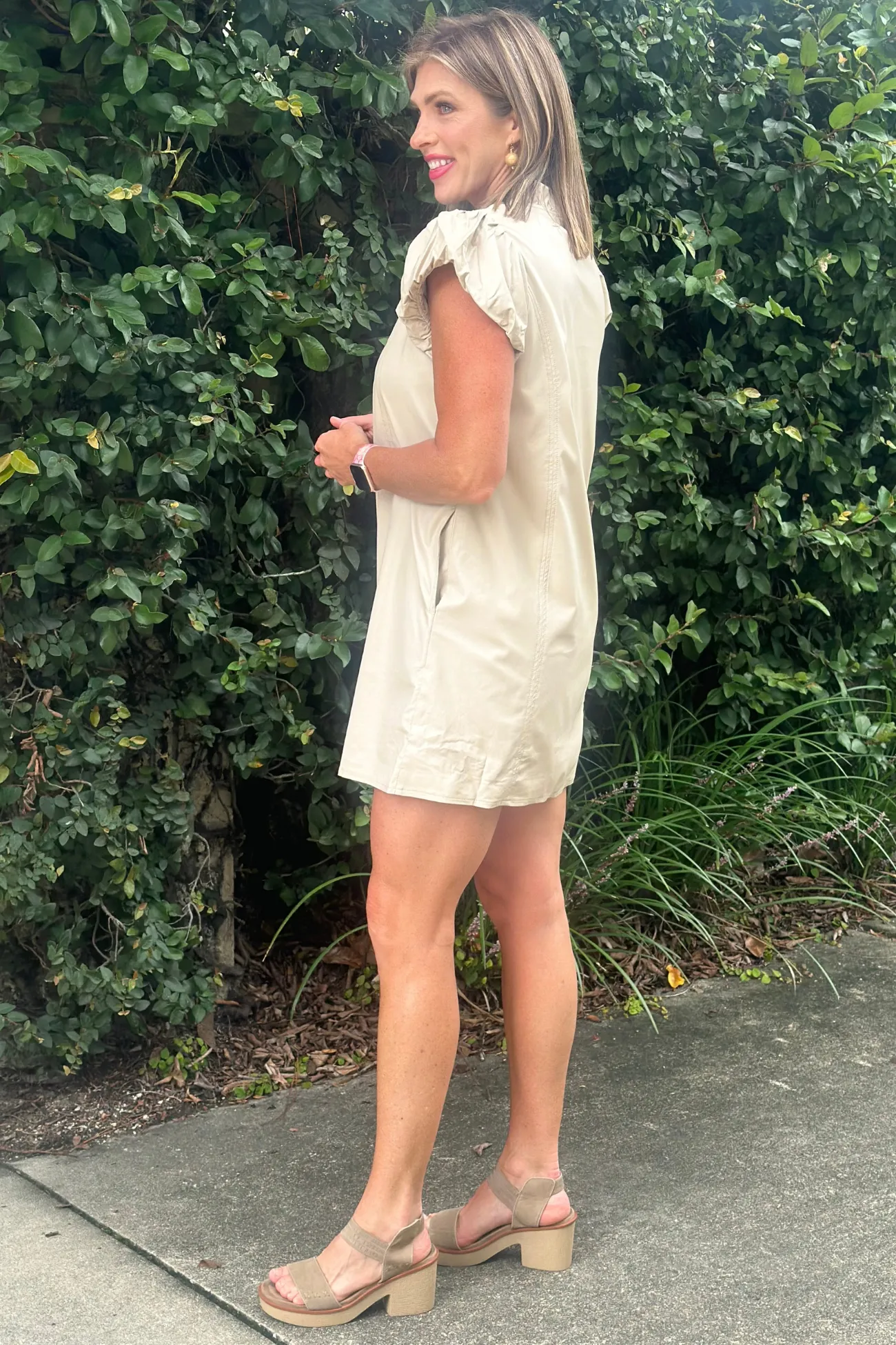Elsie Faux Leather Ruffle V-Neck Dress