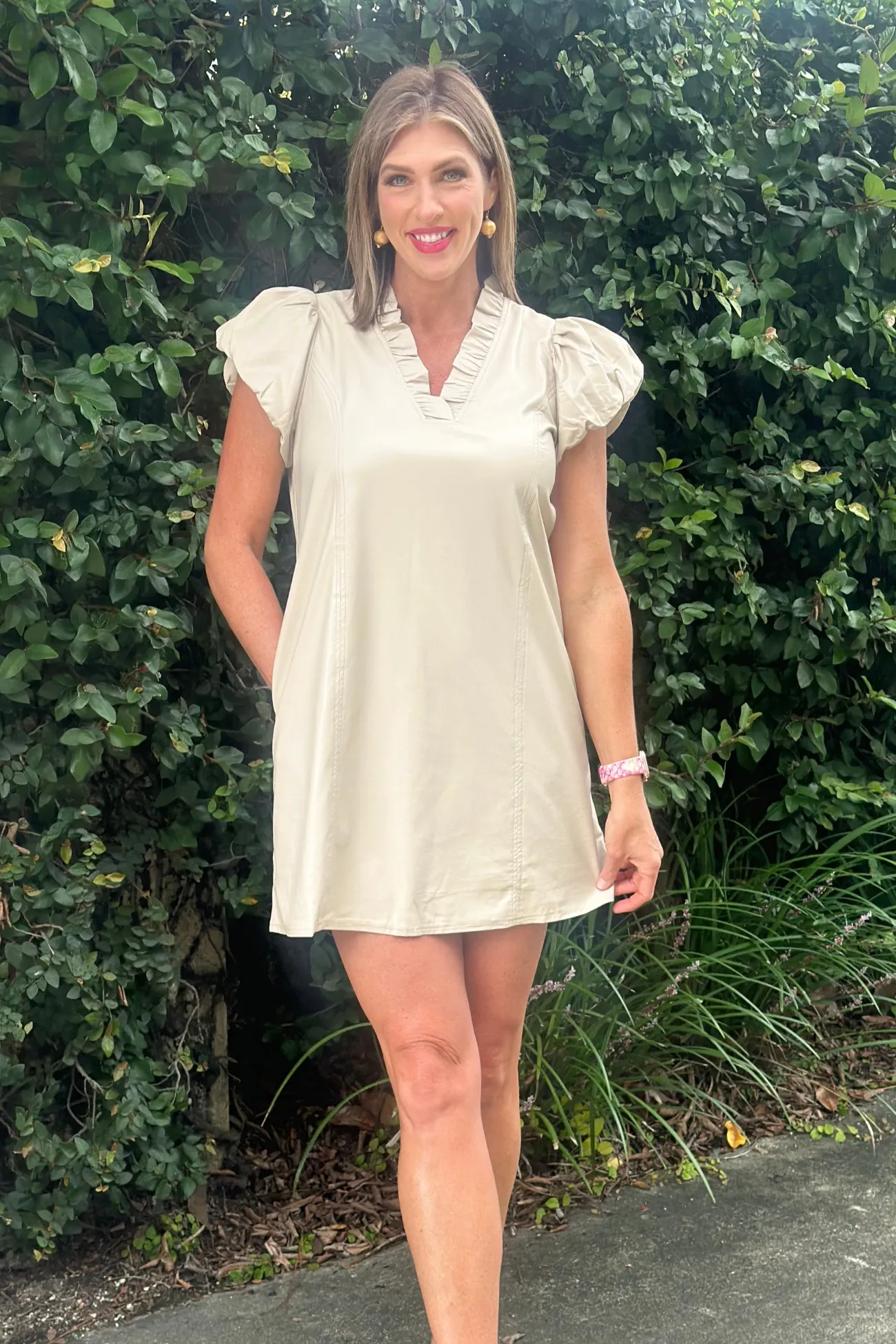 Elsie Faux Leather Ruffle V-Neck Dress