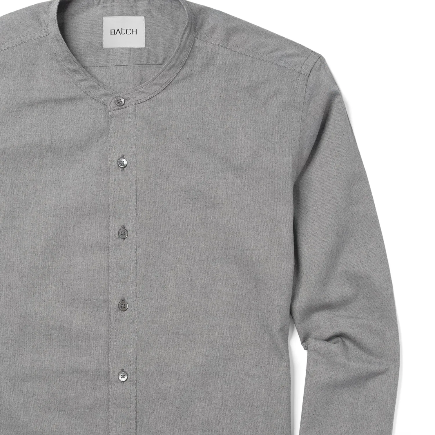 Essential Band Collar Button Down Shirt - Flint Gray Cotton Oxford