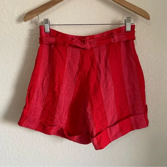 Eva Franco Linen Henry Red Striped Waist Sash Tie Belted Shorts Anthropologie