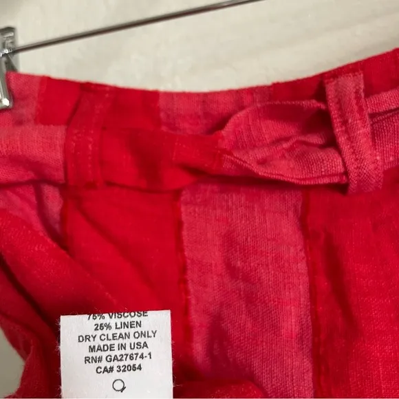 Eva Franco Linen Henry Red Striped Waist Sash Tie Belted Shorts Anthropologie