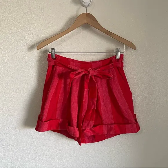 Eva Franco Linen Henry Red Striped Waist Sash Tie Belted Shorts Anthropologie
