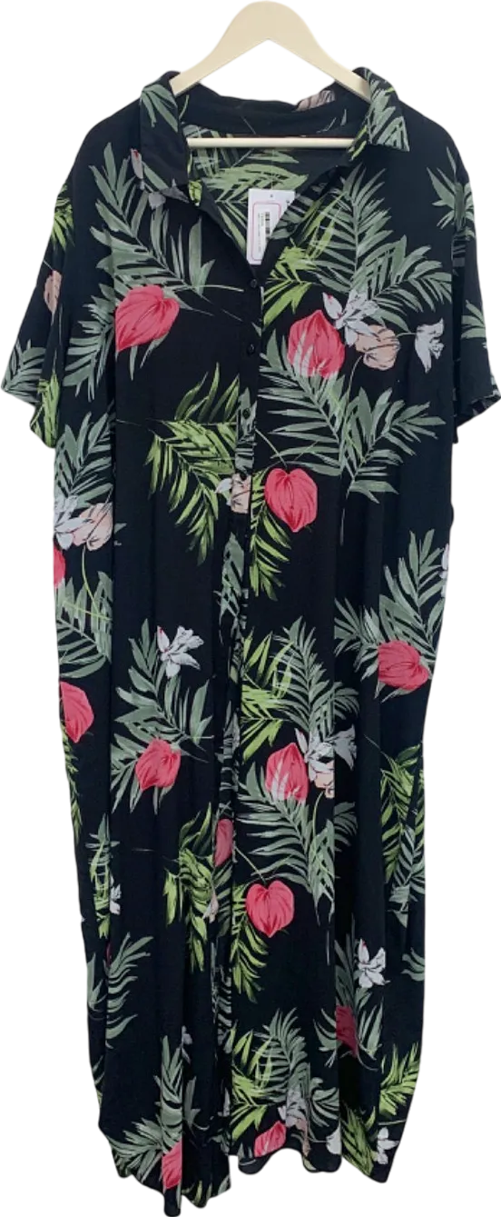 Evans Black Floral Print Dress UK 24-26