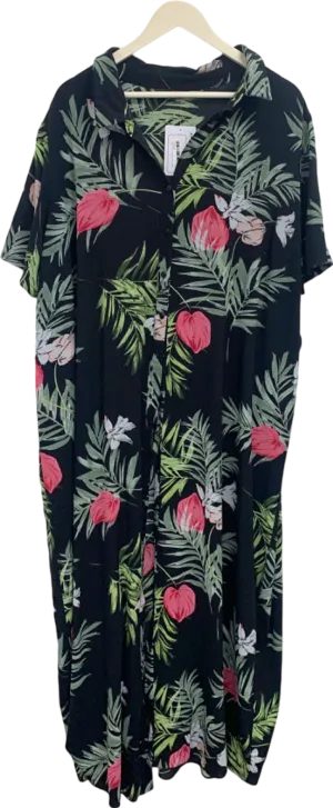 Evans Black Floral Print Dress UK 24-26