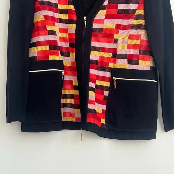 EXCLUSIVELY MISOOK Knit Cardigan Jacket Metallic Mosaic Zip Front Pockets XL