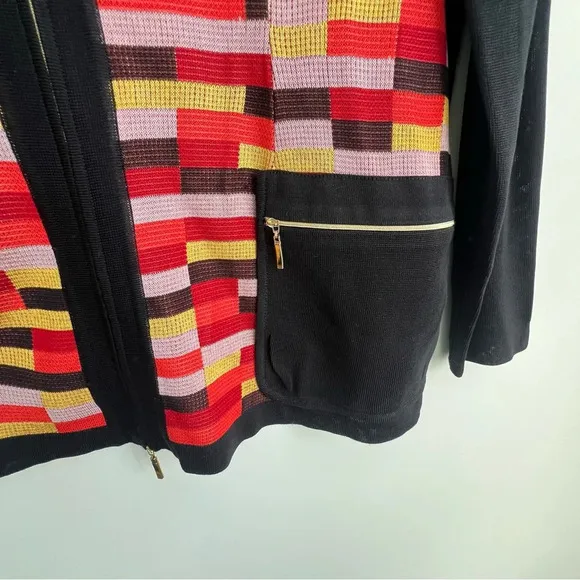 EXCLUSIVELY MISOOK Knit Cardigan Jacket Metallic Mosaic Zip Front Pockets XL