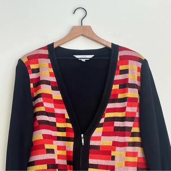 EXCLUSIVELY MISOOK Knit Cardigan Jacket Metallic Mosaic Zip Front Pockets XL