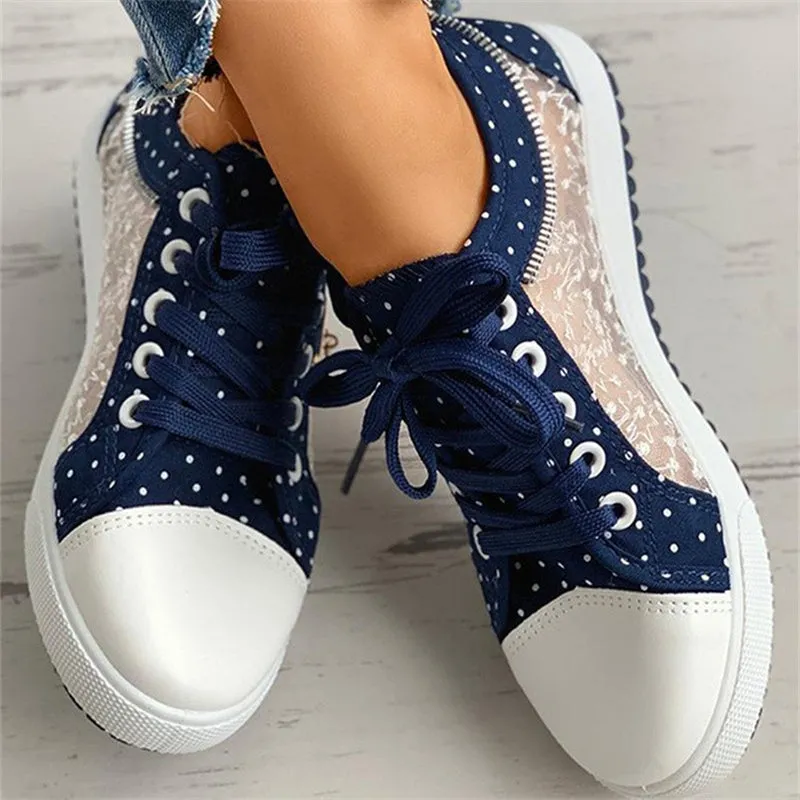 Female Stylish Mesh Hollowed Out Student Lace-up Flat Shoes