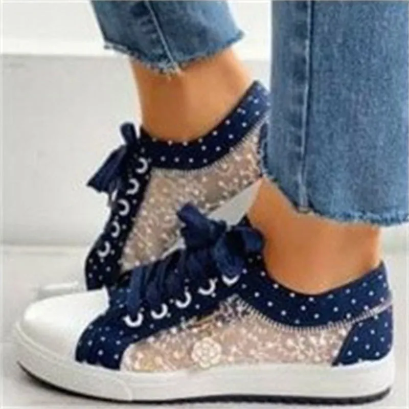 Female Stylish Mesh Hollowed Out Student Lace-up Flat Shoes