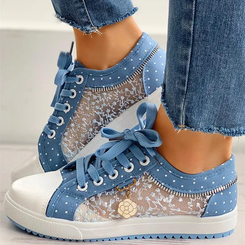 Female Stylish Mesh Hollowed Out Student Lace-up Flat Shoes