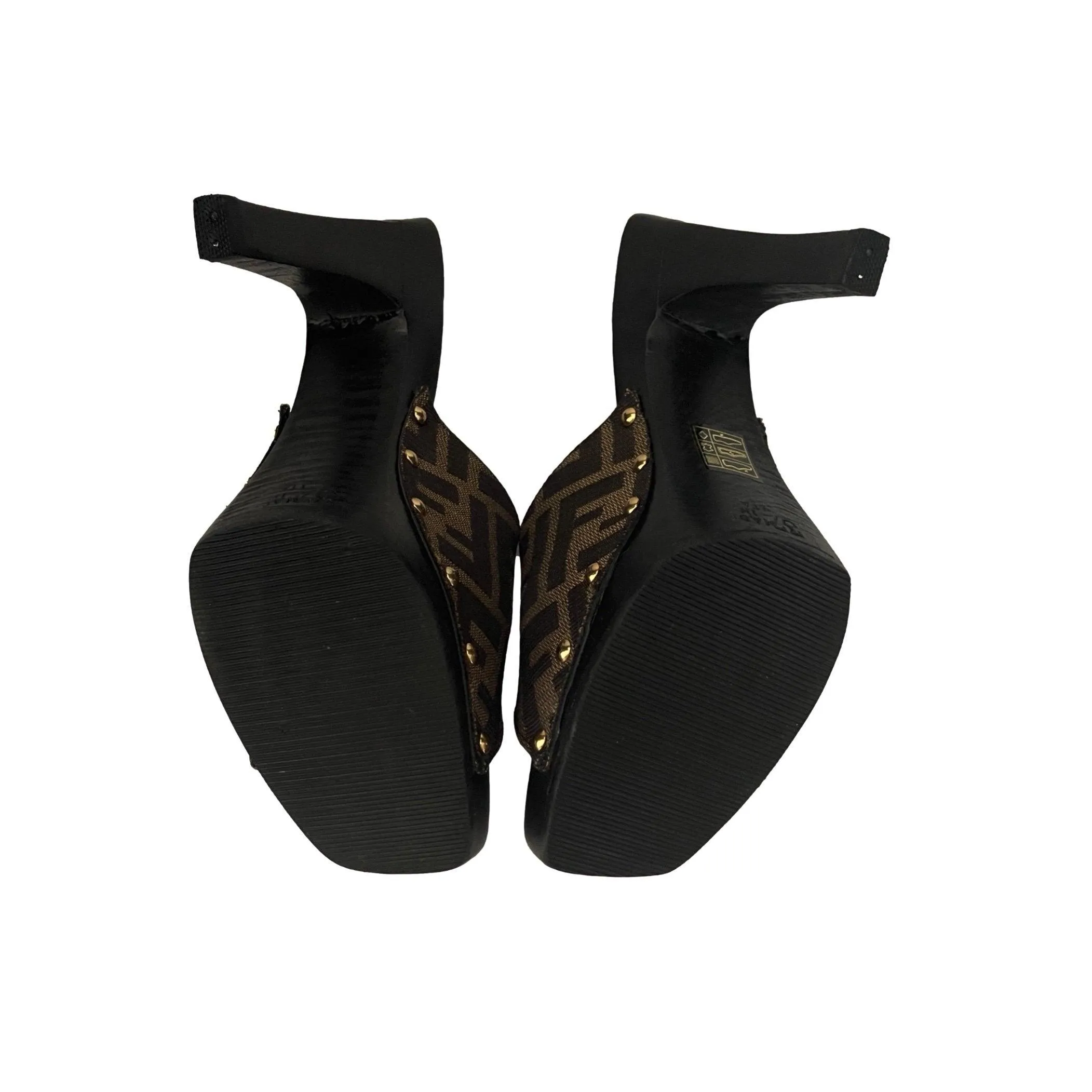 Fendi Black Monogram Wood Heels