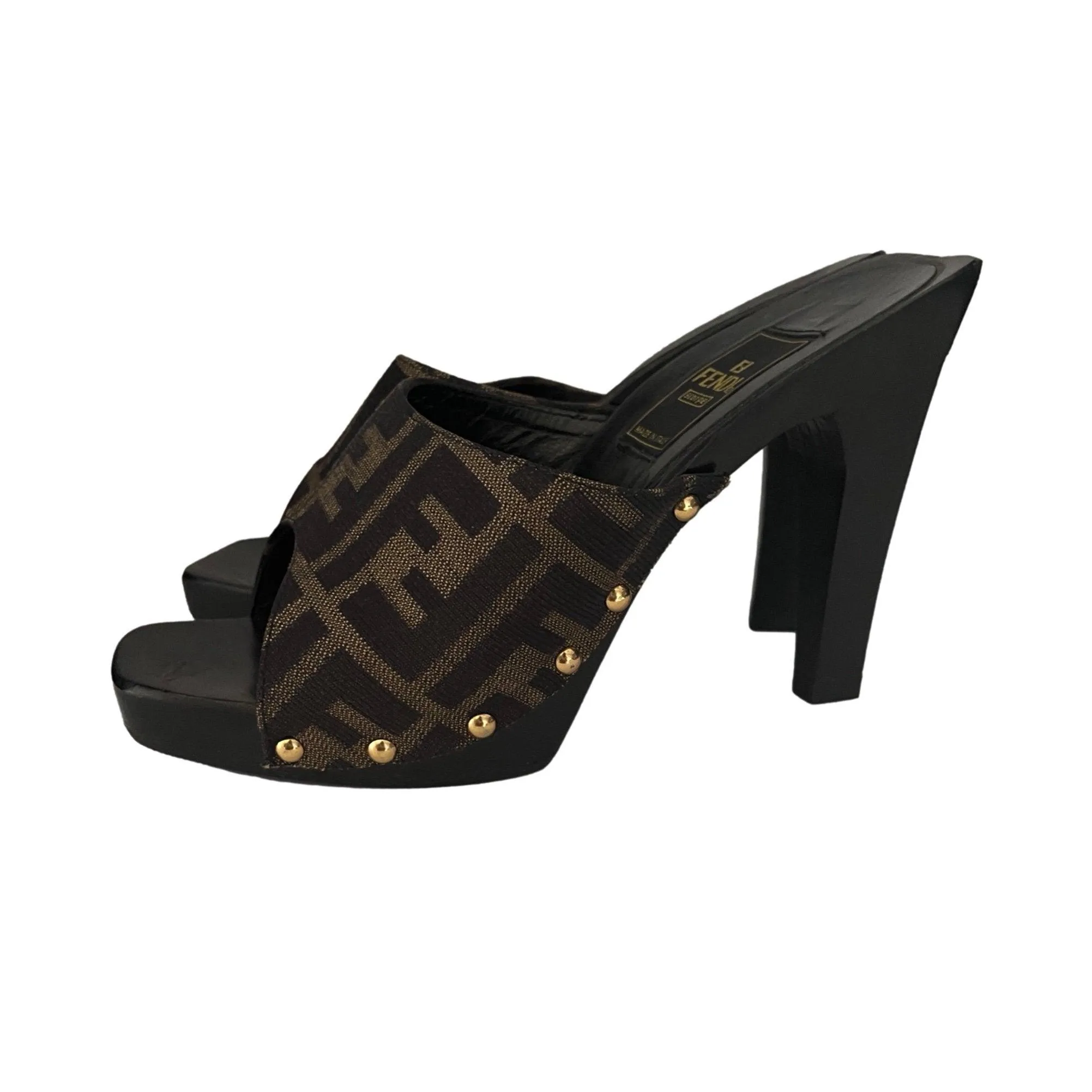Fendi Black Monogram Wood Heels