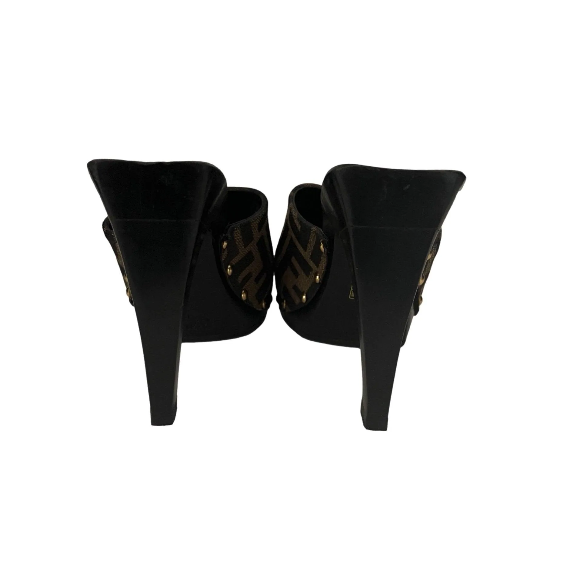 Fendi Black Monogram Wood Heels