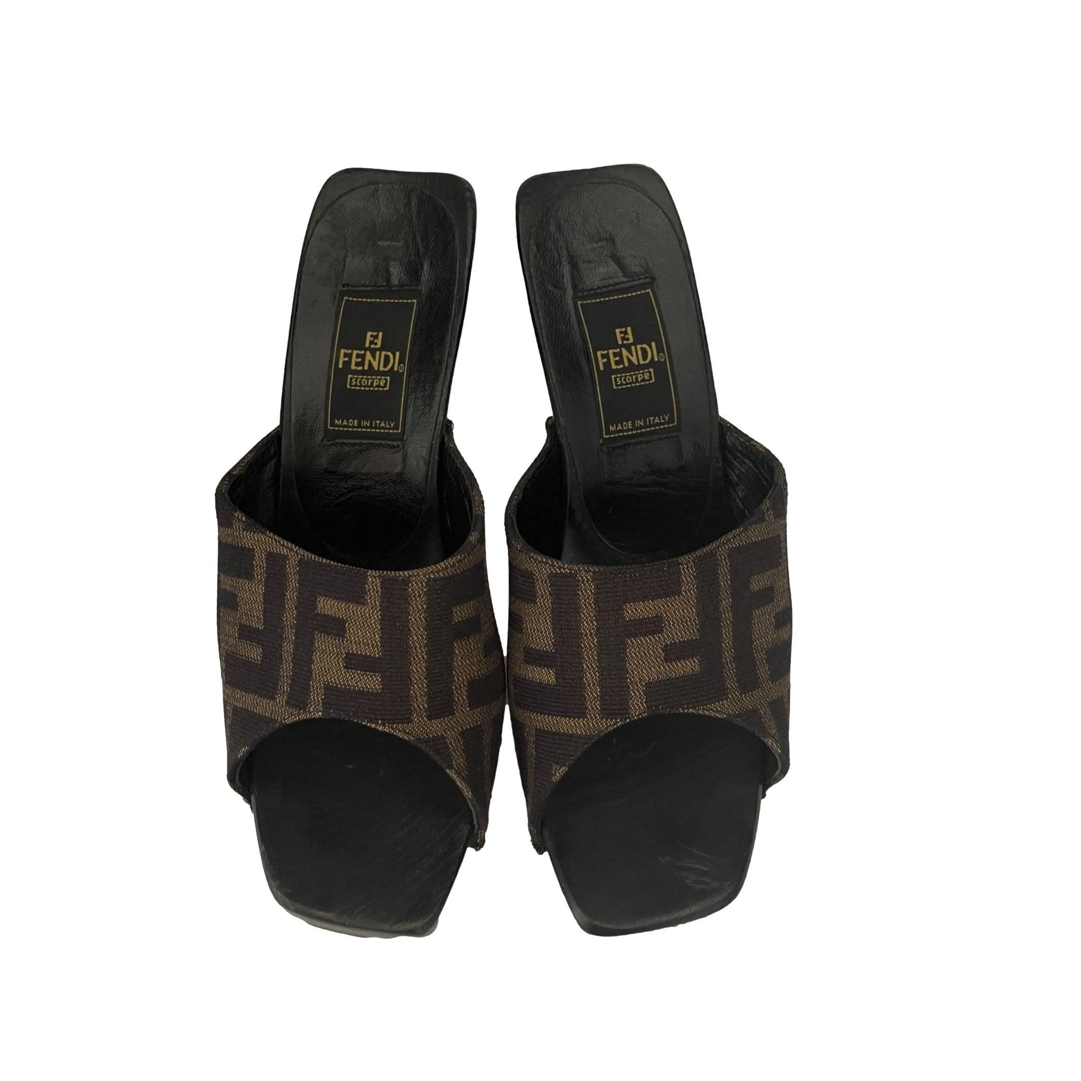 Fendi Black Monogram Wood Heels
