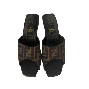 Fendi Black Monogram Wood Heels