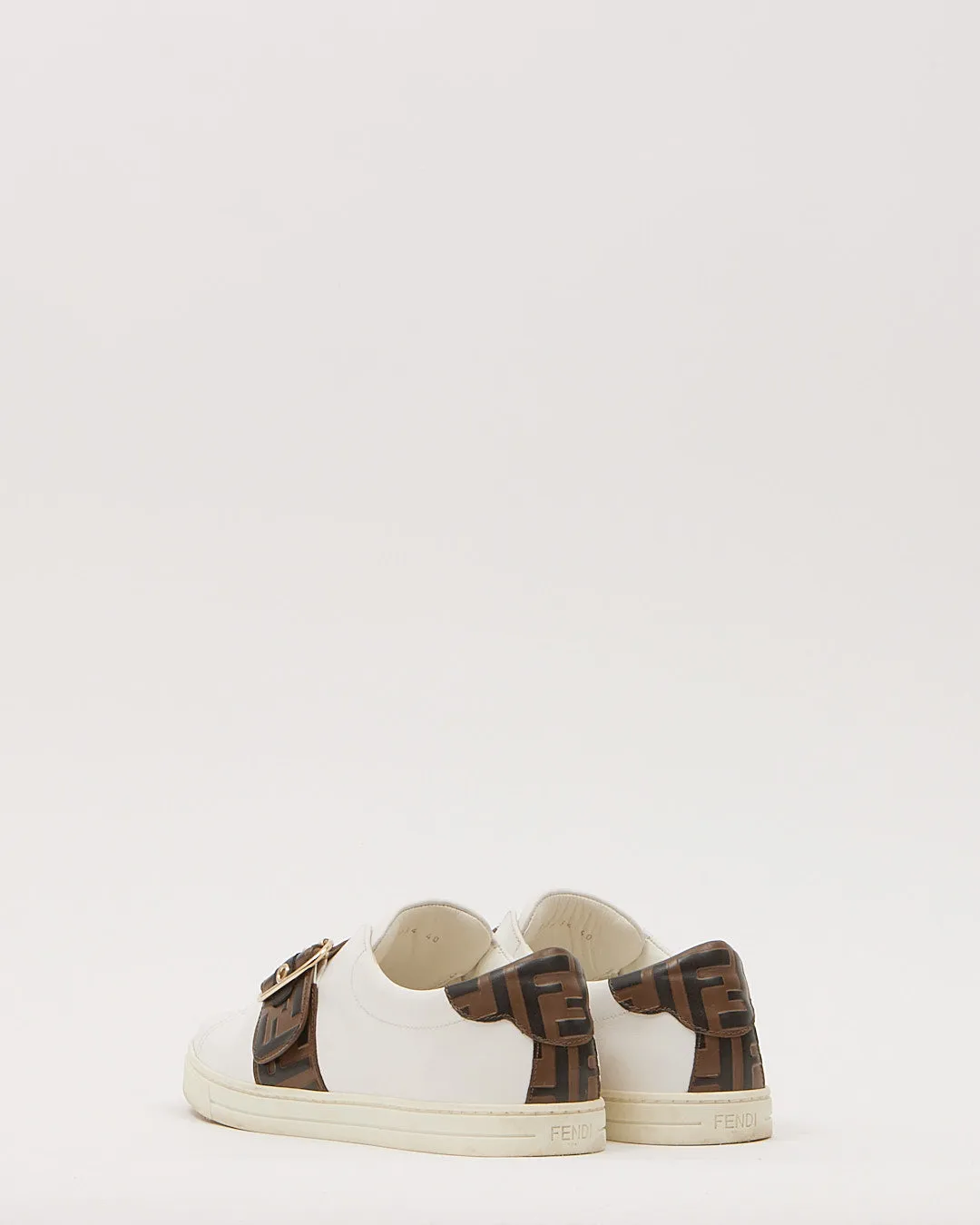 Fendi White & Zucca Print Buckle Slip On Sneaker - 40