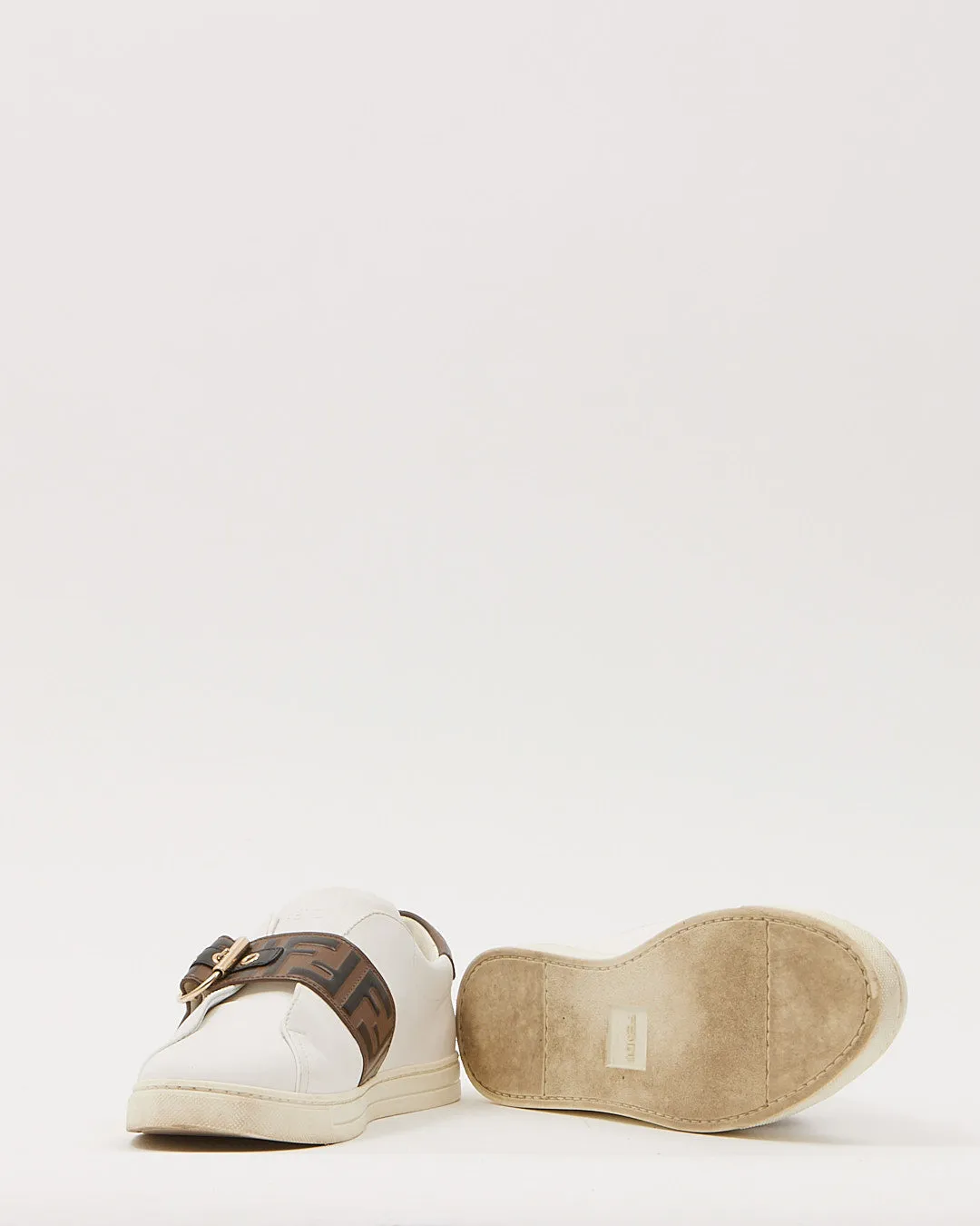 Fendi White & Zucca Print Buckle Slip On Sneaker - 40