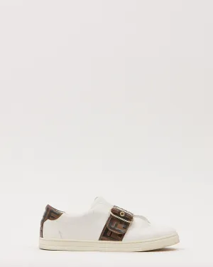 Fendi White & Zucca Print Buckle Slip On Sneaker - 40
