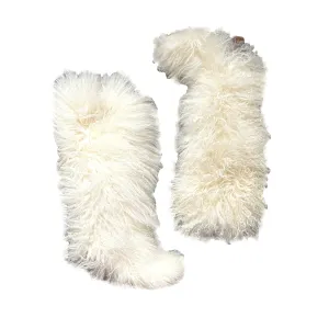 Fendi White Faux Fur Wedge Boots